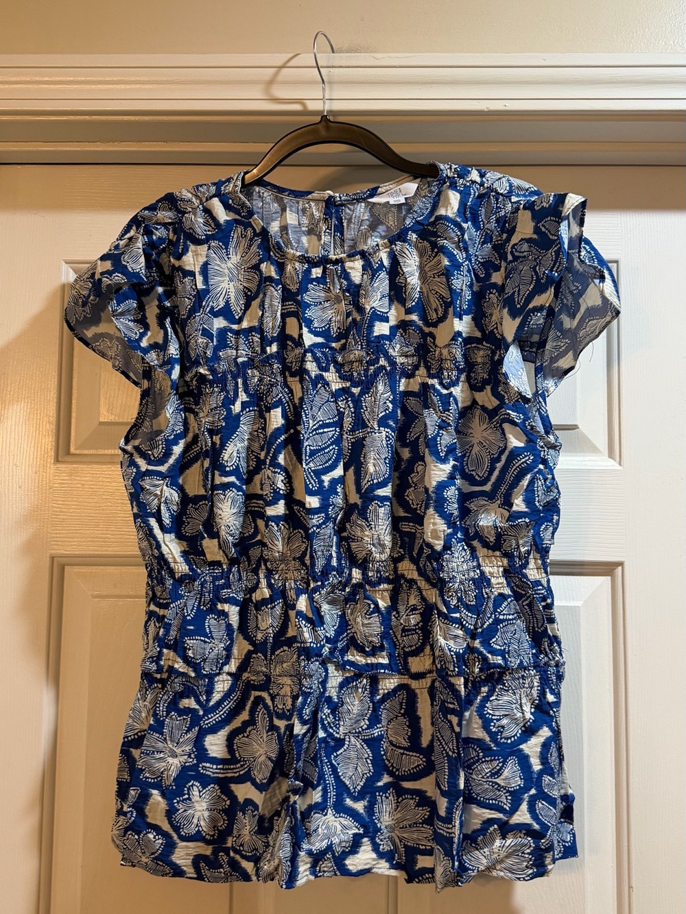 Time & Tru XXL/20 Women's Blue Floral Short-Sleeve Blouse P2P19”